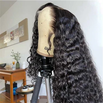 Macio Glueless 180Density 26inch Longo Kinky Curly Preplucked Black Lace Front Wig Para as Mulheres Africanas Babyhair Resistente ao Calor Diárias