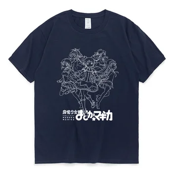 Madoka Magica T-Shirts Pretas de Gola Kawaii T-shirt Anime puella Essenciais T-Shirtd de Manga Curta Mens Vestuário de tops
