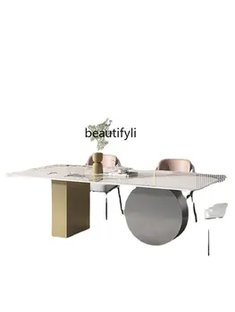 Mesa de jantar a Luz de Luxo Agregado familiar Retangular Designer de Modelo italiano de Luz Pedra Placa de Mesas de Jantar e Cadeiras Conjunto