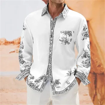 Moda de luxo 2023 a Camisa dos Homens do Bambu Confortável de Algodão de Fibra Homens Bolso de Botão de Camisa de Manga Longa S-6XL 10 Cores Padrão HD