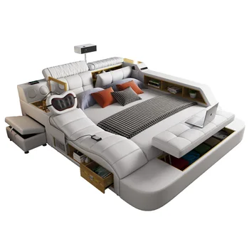 Multi-funcional tatami cama, quarto principal, moderno e minimalista massagem de couro, cama de casal, 1,8 m smart