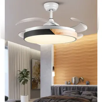 Nordic invisível Ventilador de teto lâmpada Restaurante quarto Nórdicos moderno, simples elétrico com controle remoto de ventilador luzes pingente