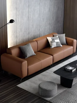 Nordic sofá de couro moderno, simples, muito simples, estilo família pequena sala de estar em linha reta linha de três pessoas quatro pessoas combinação de s