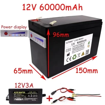 Nova exposição do poder 12v60a 18650 bateria de lítio é adequado para a energia solar e elétrica bateria do veículo + 12.6v3a carregador