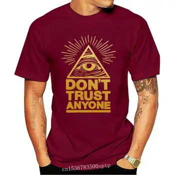 Nova Mens Reflexiva Folha De Ouro Não Confiar Em Ninguém Black T-Shirt Illuminati Olho Tee