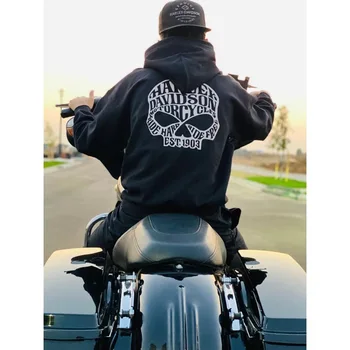 Nova primavera e outono de todos-jogo Harleys motocicleta camisolas para casais crânio homens e mulheres solta rua alta em veludo com capuz