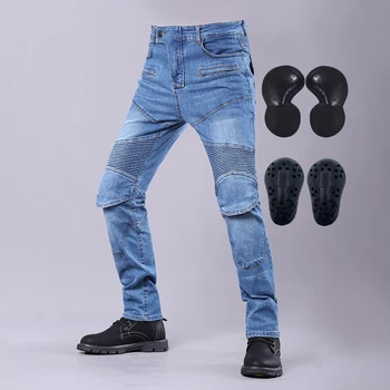 Novo Andar De Moto Jeans Exterior Quatro Temporadas De Viagens De Corrida Off-Road Anti Queda Calças De Homens Com Protetor De Quadril Joelho Engrenagem