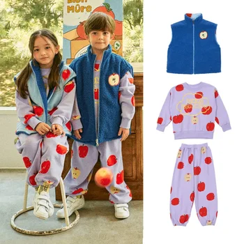 O coreano Crianças Sweats e Calça Conjunto de Bebe de Inverno de Novas Crianças sem Mangas de Agasalhos, Casacos Camisolas Quentes Outwear
