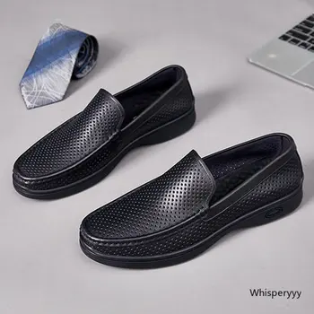 Ocos de Couro Genuíno Homens Casuais Sapatos de marcas de Luxo Mens Sapatos Mocassins Respirável Deslizamento na Condução Sapatos de Verão 2023 Novo