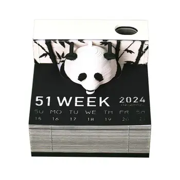 Omoshiroi Bloco 3D bloco de notas 3D Calendário de Arte 2024 Panda Pad 3D Nota de Presente Memorando Modelo de Blocos de Escultura 3D em Papel Pegajoso Kawai O1O1
