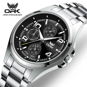 OPK 6017 Original dos Homens Relógio de Quartzo do Aço Inoxidável Luxuoso Impermeável Luminosa Clássico mostrador Digital Homens Assista Reloio Masculino