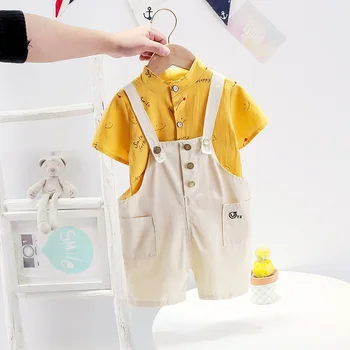 Para crianças, Roupas de Bebê Roupas de Verão Menino & Menina roupas de Crianças Mangas Curtas + Macacão 2 Peças de Conjuntos de Vestuário