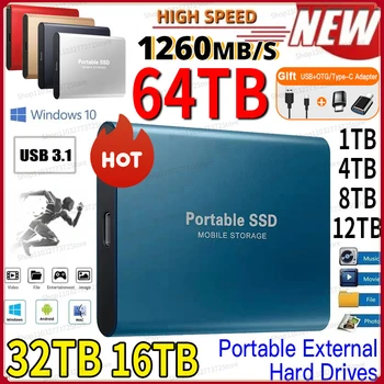 Portátil Original 128TB 500GB SSD de Alta velocidade Externo Rígido de Estado Sólido Unidade USB3.0 Interface de HDD Unidade de disco Rígido portátil para Laptops