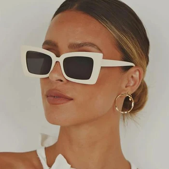 Retro Clássico Quadrado Óculos De Sol Das Mulheres Da Marca De Luxo Vintage Lente Grande Gradiente Retângulo De Óculos De Sol Feminino Populares Branco Óculos