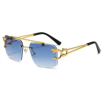 Retro sem aro dos Óculos de sol Para Mulheres, Homens Luxo Moda de Óculos de Sol da Moda Quadrado Duplo Pontes Óculos Vintage Tons UV400