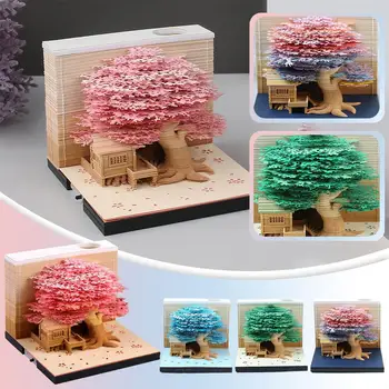 Romântico Treehouse 3D Memo Pad de Papel Escultura Arte Artesanato Luzes Calendário De 2024, Com Notas Pegajosas da Decoração do DIODO emissor de Ornamentos Nota C9K2