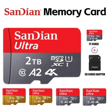 SAN DIAN NOVO Class10 de Alta Velocidade 1TB Micro Sd TF Cartão 2TB Cartões SD de Alta Capacidade Cartão de Memória Para Câmera de Smartphone Com Adaptador