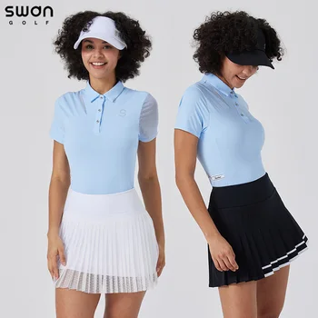SG Verão Senhora Rápido-seca, a T-shirt Emendados manga Curta Camisa de Golfe Mulheres coreanas luz Anti-Saias Plissadas de Renda Tutu Conjuntos de Saias