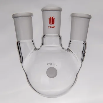 SYNTHWARE Pequeno ângulo três pescoço bola garrafa, 50 ml, 100 ml 250 ml, com paredes grossas, Alta resistência, frasco de vidro Borosilicato, F44