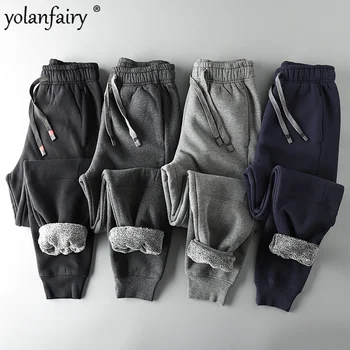 YOLANFAIRY de Inverno de Pelúcia Corredores de Calças para Homens Engrossado Calça Casual Cordão de Algodão Calças masculinas Pantalones